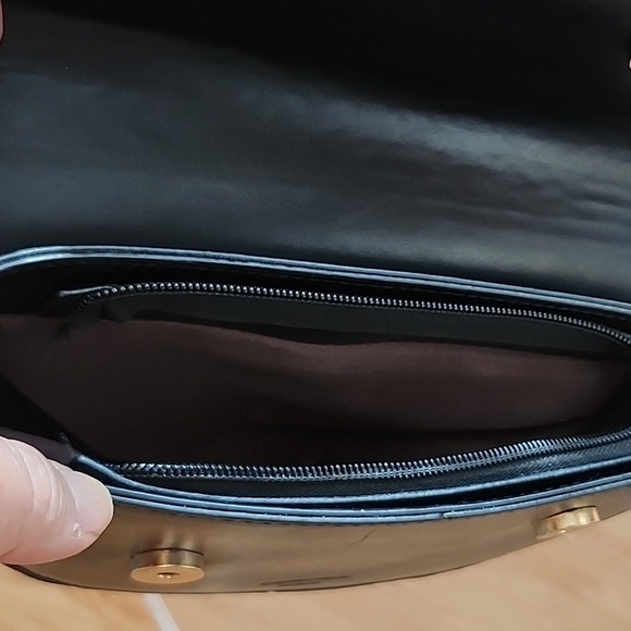 Structured FAUX Black Leather Crossbody Bag, EUC - Picture 10 of 15